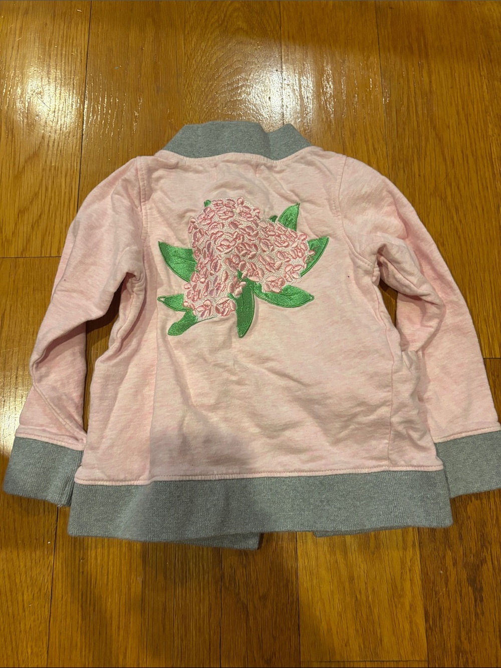 Monica + Andy Pink Button Sweatshirt Jersey Jacket w/Embroidered Flower Back
